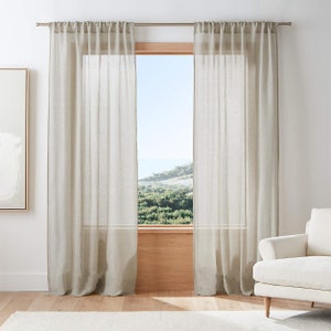 Linen Sheer Curtain Panels for Bedroom, living room, 12 Colors, Grommet, Rod pocket, Hook/Ring, Track Options , Custom Size Drapery