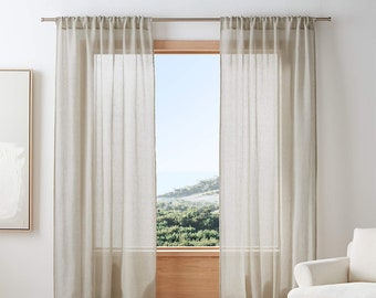 Extra Wide Linen Sheer Curtain Panels for Living Room, Bedroom, 12 Colors, Grommet, Rod pocket, Hook/Ring, Track Options