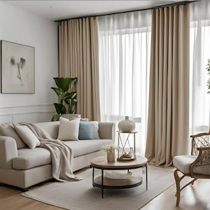 Extra Wide 100 % Blackout Lined Linen Curtains for Bedroom, Blackout Drapery for Living room, Nursery, Custom Size Blackout Curtains