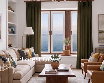 French Pleated Linen Blackout Curtain Panels – Double Pinch Pleated Drapes for Bedroom, Sliding Door & Living Room, Price for 1 Panel