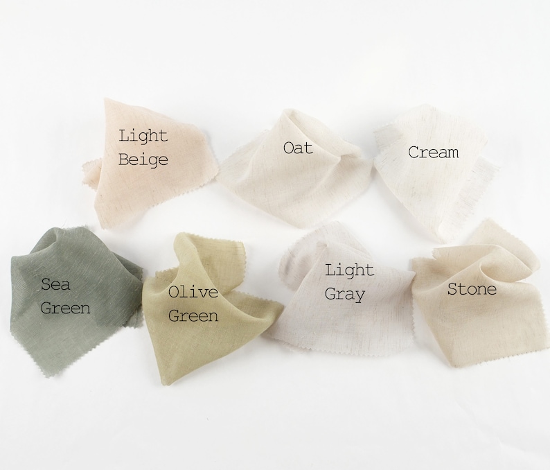 May include: Swatch cards showing ten different fabric colors: Light Beige, Oat, Cream, Sea Green, Olive Green, Light Gray, Stone, Dusty Rose, Charcoal, and Black.