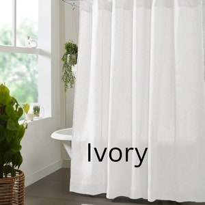 Linen Shower Curtain, Bathroom Curtain Panel, Ivory, White and Natural Colors, Flax Custom Shower Curtain