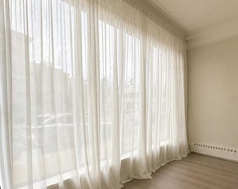 Extra Long Linen Sheer Curtain Panels for living room, 8 Colors, Sheer Panels for 10, 12, 13, 15, 16, 17, 18, 20, 24 feet Story Windows
