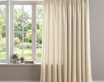 Triple Pinch Pleated Faux Linen Drapery, Curtain Panels for Living room, for Bedroom, 28 Colors, Hook/Ring, Track Options