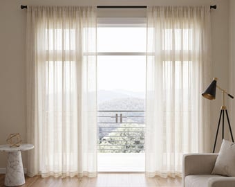 Linen Sheer Curtains, Linen Panels for Living Room, Bedroom, Extra Wide Custom Size Linen Curtains, Hanging for rod, track options