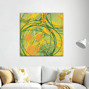 Abstrakte Kunst, LEINWAND DRUCK, Grün Gelb Orange, Kunstdruck bunt, Wandbild Wandkunst modern, Wohn Deko, Bild Zuhause Büro, Kunstwerk Farbe