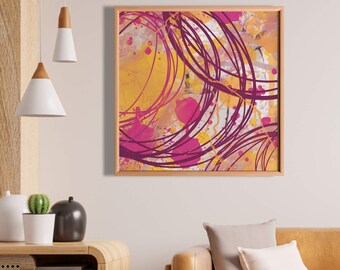 abstract art, POSTER, yellow orange pink, graphic, art print, wall art, modern, home decoration, picture home office, artwork, colorful
