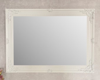 White Wall Mirror with Hardwood Frame 90cm x 65cm