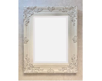 Antique White Wall Mirror with Hardwood Frame 53cm x 43cm