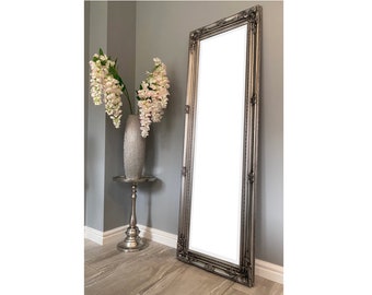 Antique Silver Full Length Floor Dressing Mirror with Hardwood Frame