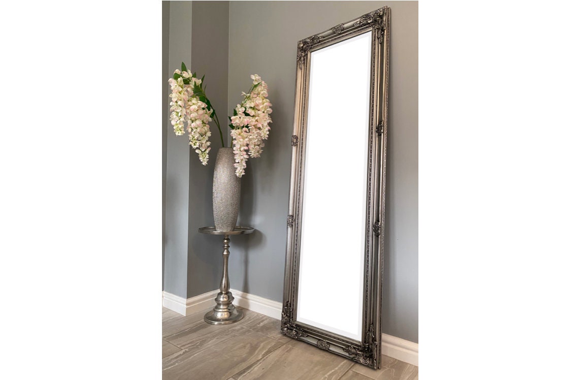 Antique Silver Full Length Floor Dressing Mirror With Hardwood