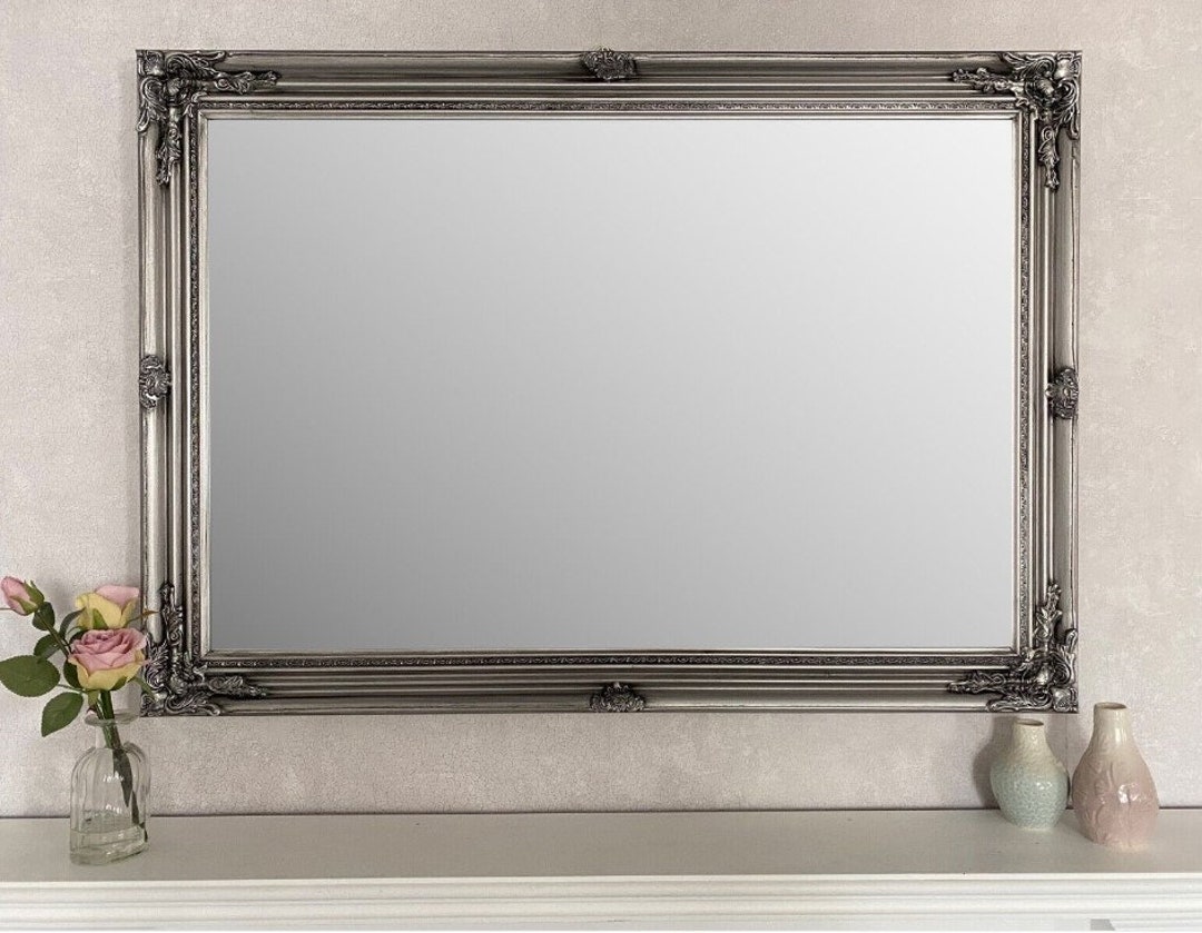 Antique Silver Wall Mirror With Hardwood Frame 106cm X 75cm - Etsy UK