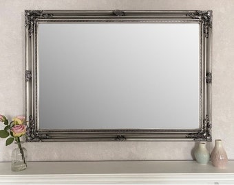 Antique Silver Wall Mirror with Hardwood Frame 106cm x 75cm