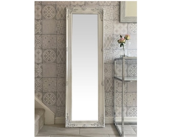 Antique White Full Length Floor Dressing Mirror with Hardwood Frame