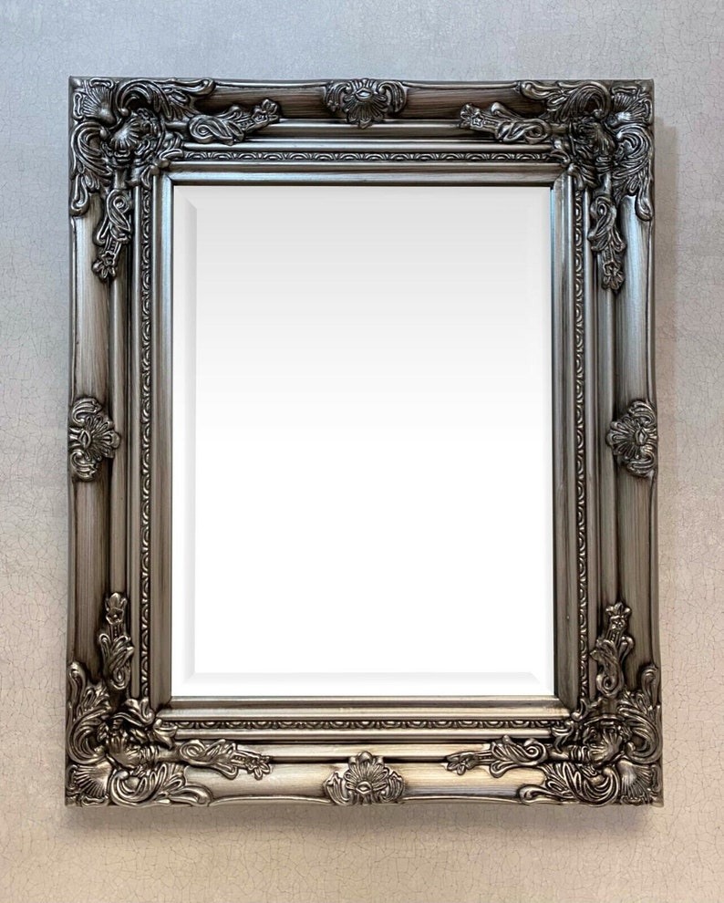 Antique Silver Wall Mirror With Hardwood Frame Etsy UK