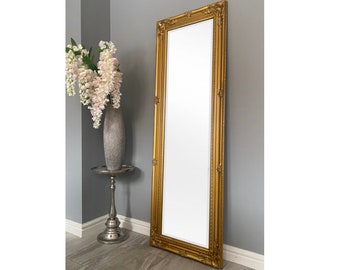 Antique Gold Full Length Floor Dressing Mirror with Hardwood Frame