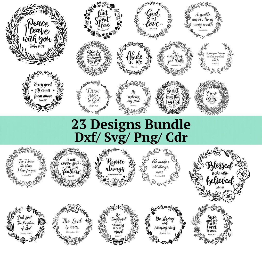 Bible Verse SVG Bundle, 23 Christian Floral Wreath Designs, Scripture ...