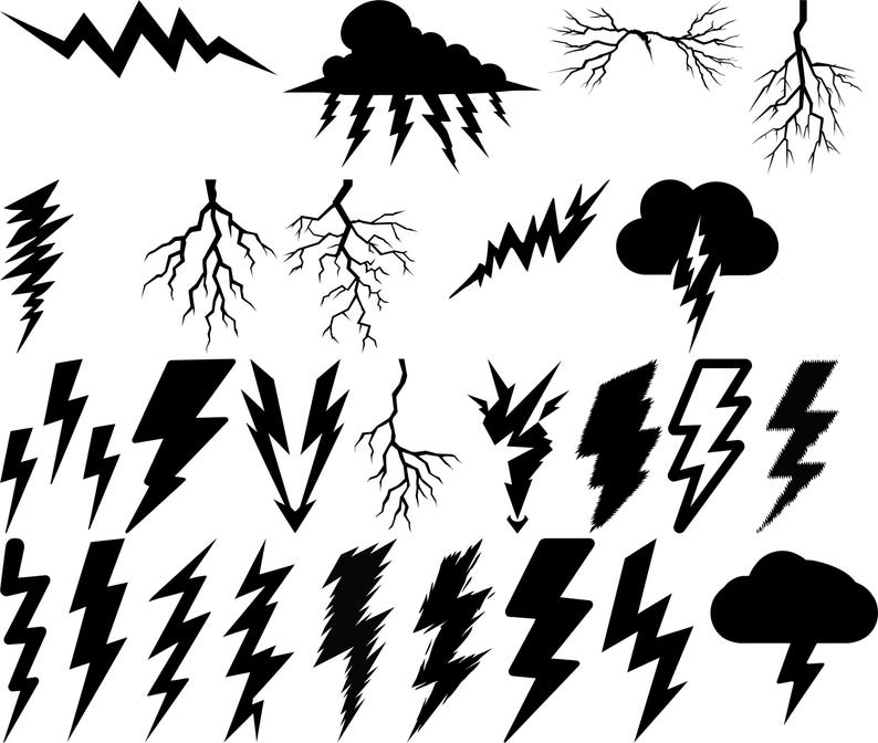 Lightning Bolt Svg Bundle / Thunder Designs Png / Storm Elements Dxf ...