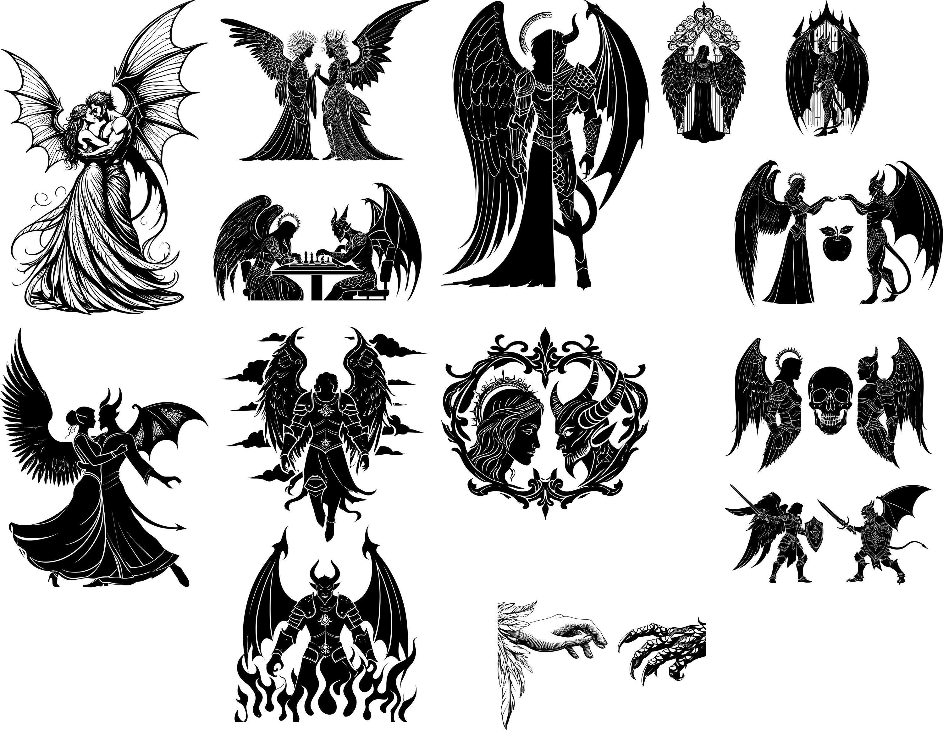 39 Angel Demon Svg Dxf Png Bundle, Wings Silhouette Clipart, Dark ...