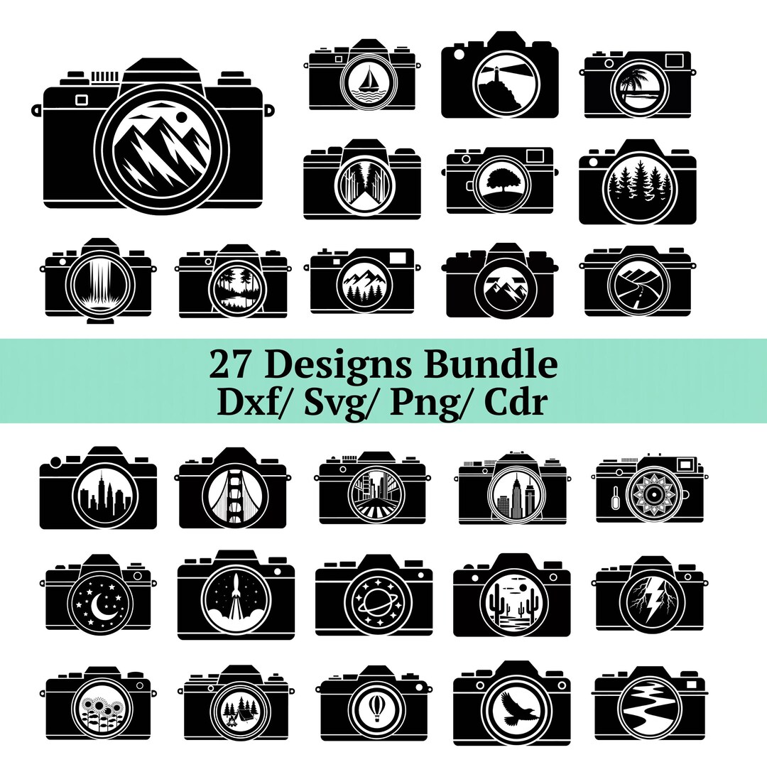 Camera Landscape SVG DXF Bundle, 27 Photographer Adventure Designs ...