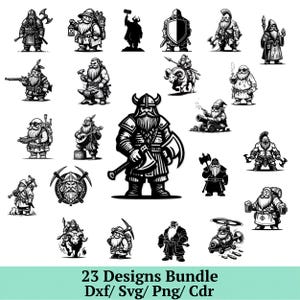 Dwarf Warrior Bundle, 23 Designs, Svg, Png, Fantasy RPG Characters, Dxf, Cdr, Axe Warrior, Blacksmith Art, Cricut Cut File