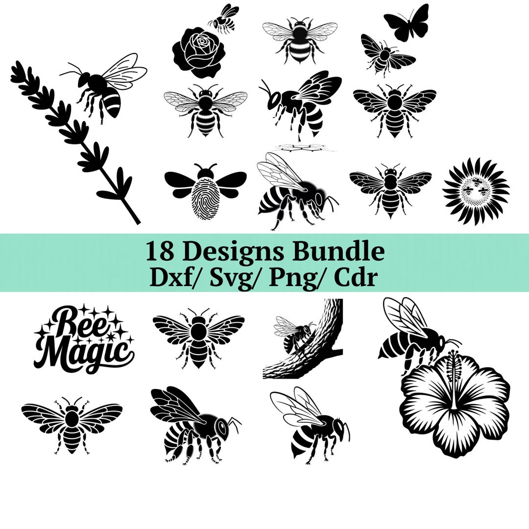 Insect Dxf Botanical Bee SVG DXF Bundle, 18 Realistic Honeybee Designs, Floral ...