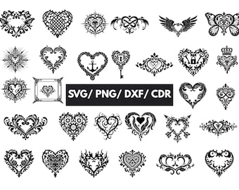 Pacchetto Svg Cuore, Dxf Cuore, Clipart Cuore, Svg Cuore di San Valentino, Download istantaneo, Svg Amore, Clipart Amore