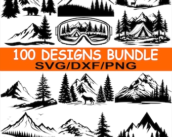 Mountains SVG Bundle, Hand Drawn Forest Tree, Landscape Adventure (Digital Download)