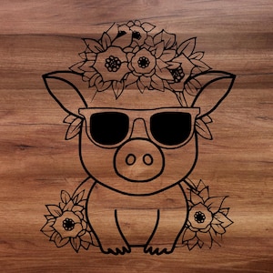 Contorno SVG di maiale carino. Clipart di maialino, maialino floreale, fiore di animale da fattoria, maialino che sbircia, maialino, maiale, fattoria, file di taglio Cricut Silhouette