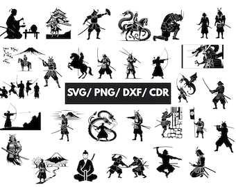 Samurai Silhouette SVG Bundle: Japanese Warrior Clipart (Digital Download)