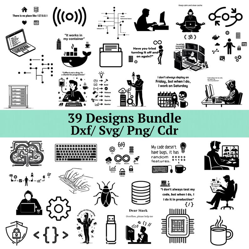 Server Dxf File Software Developer SVG Bundle 39 Designs, Funny Programmer Quotes Svg ...