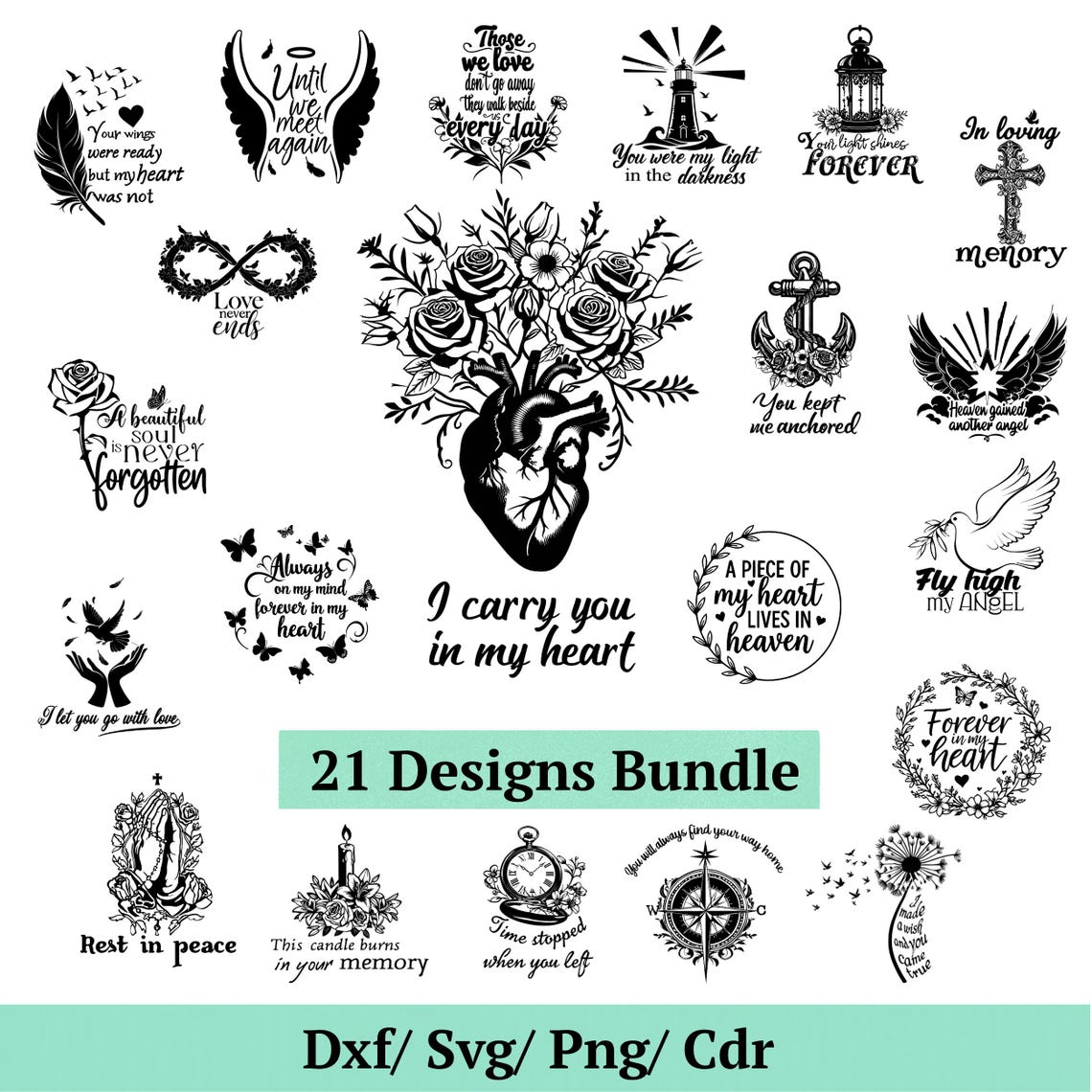 Funeral Sticker Cd R File In Loving Memory Svg, Memorial Quotes Bundle, Remembrance Png, Dxf, Cdr ...