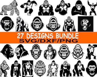 27 Gorilla Svg Bundle / Angry Ape Faces Png / Muscular Monkey Dxf / Wild Jungle Beast Clipart / Instant Download / Gorilla Laser files