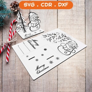 Kerstkaart Lasergesneden bestanden, kerstboomcadeau, kerstsouvenirkaart, CNC-vectorplan, modelpatroonbestand, CNC-cut, DXF SVG-sjabloon