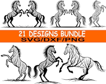 Horse SVG, Horse Twig Roots Svg, Horse Tree Branches and Foliage, Wildlife Horse Silhouette SVG PNG Clipart Cut Files, Laser cutting svg dxf
