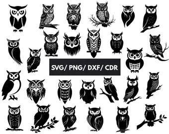 Diseños vectoriales de búhos, paquete de imágenes prediseñadas SVG (descarga digital)