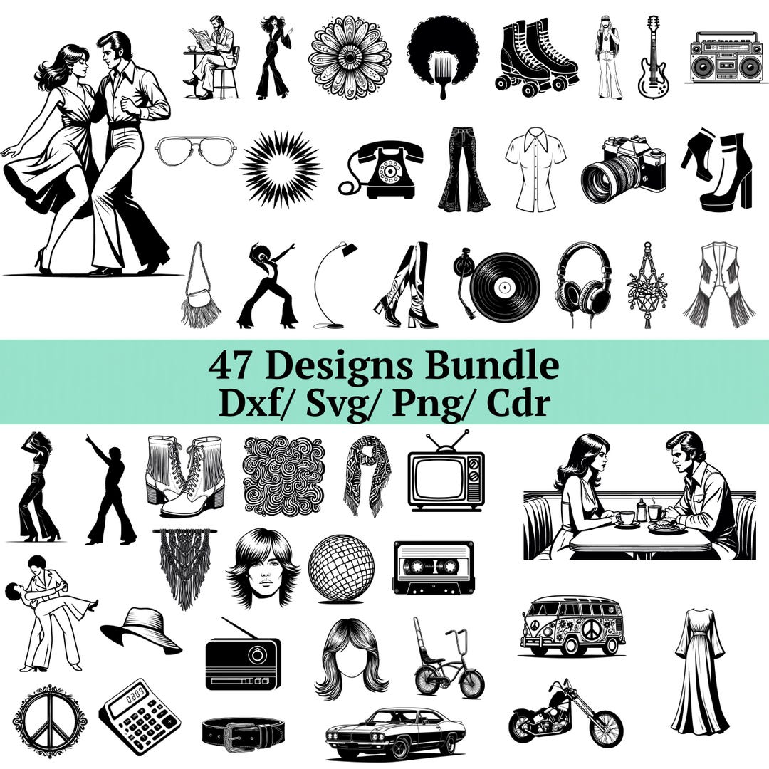 1970s Retro Svg Bundle, 47 Designs, Seventies Disco Svg, Groovy Vintage ...