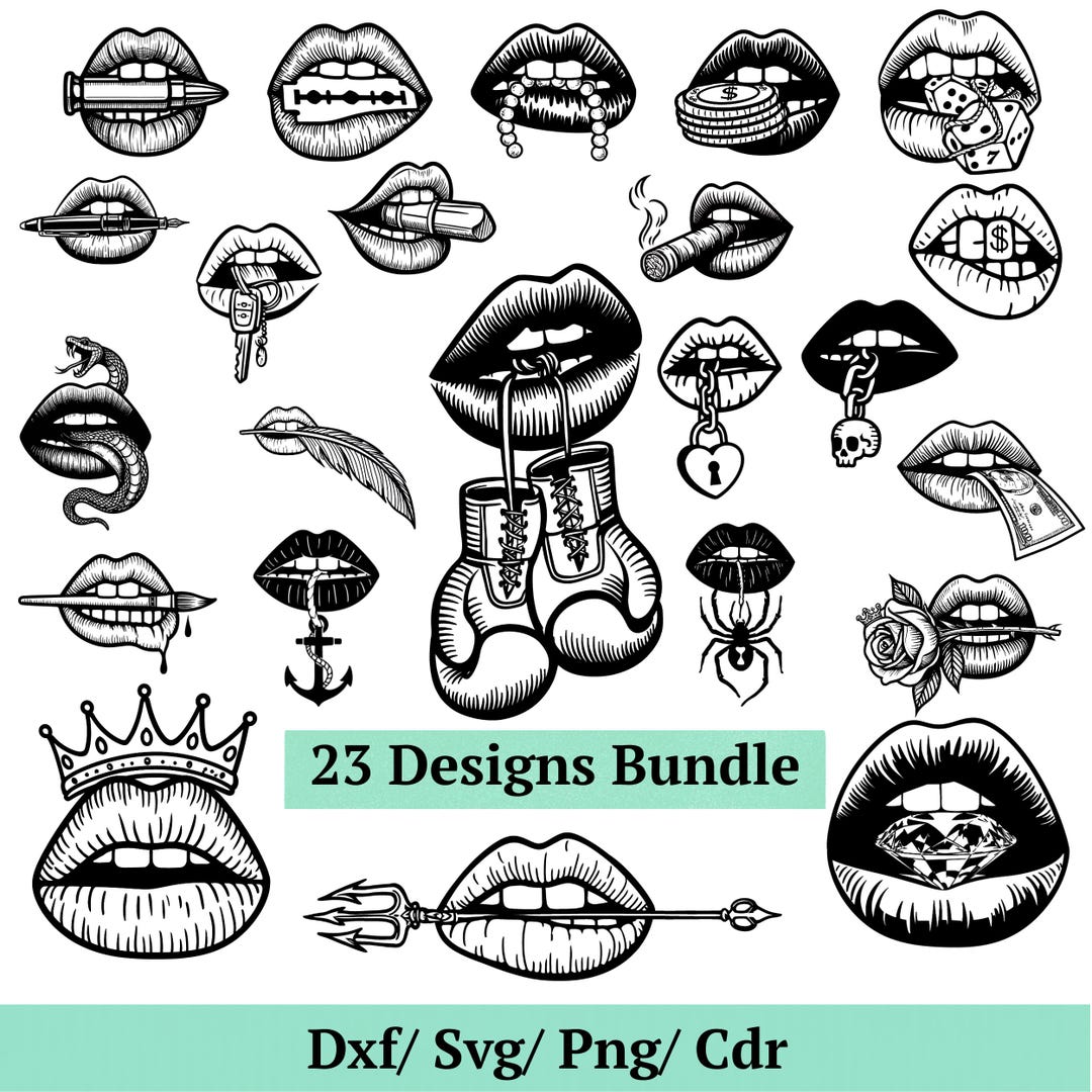 Paquete de SVG de labios, 23 diseños de bocas sexys, arte de labios ...