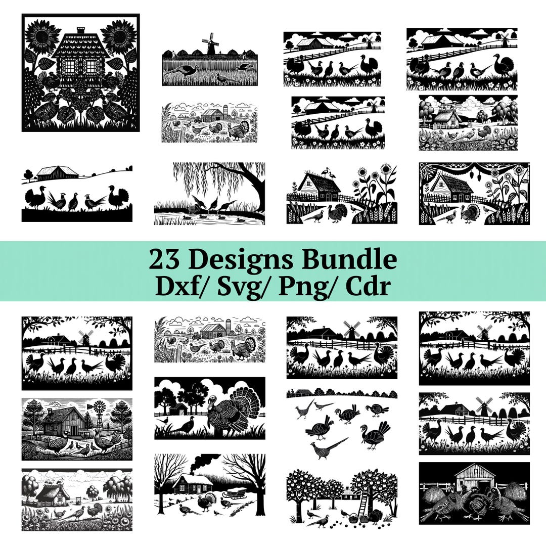 Turkey and Pheasant SVG Bundle, 23 Farm Life Scenery Silhouette ...