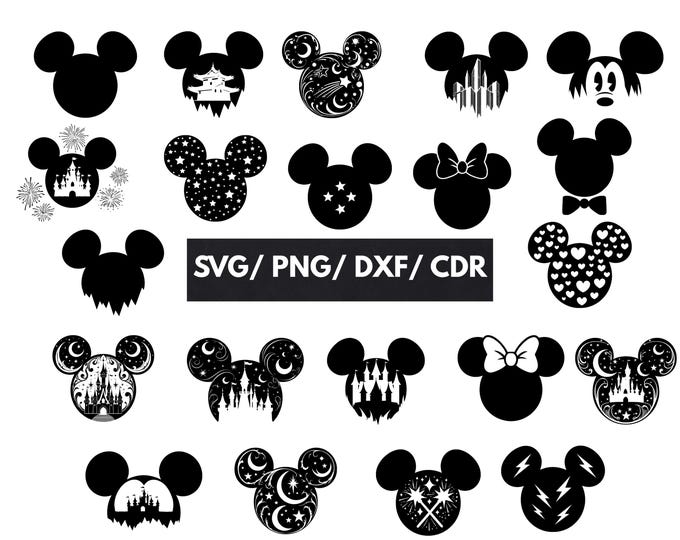 Paquete de siluetas de Mickey Mouse en formato SVG, silueta de Mickey ...