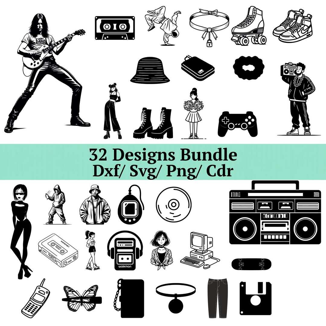 1990s Retro Svg Bundle, 32 Designs, Nineties Nostalgia Svg, 90s Pop ...