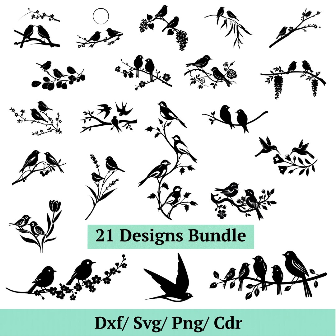 Birds on Branches Svg Bundle, 21 Nature Silhouette Designs, Songbirds ...