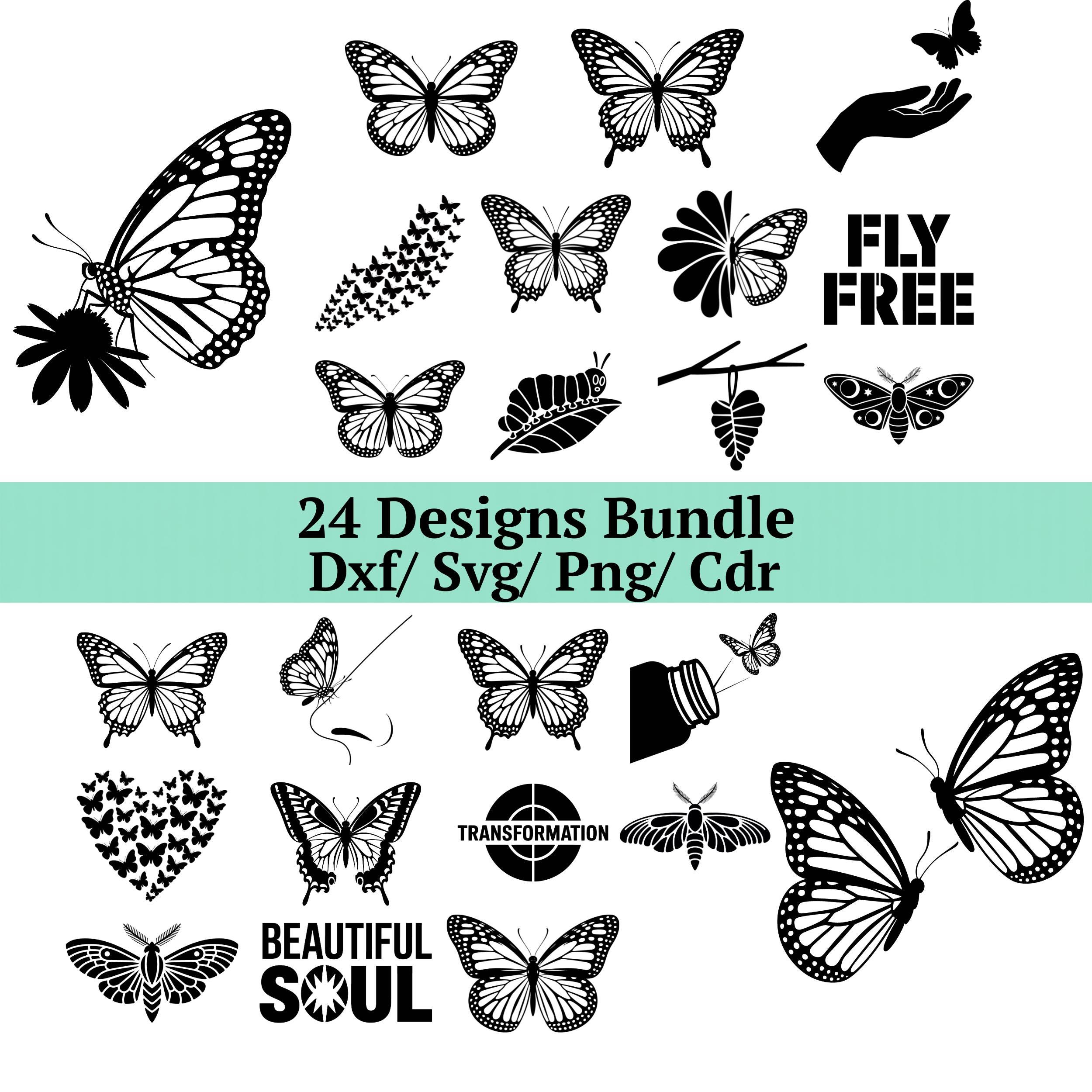 Butterfly Vector Cd R Butterfly Svg Bundle, 24 Beautiful Soul Dxf, Png Vector Cut File ...