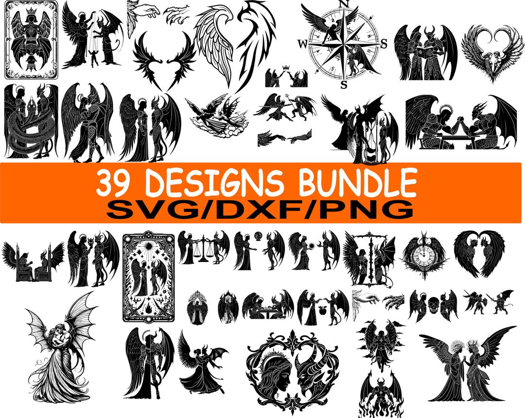 39 Angel Demon Svg Dxf Png Bundle, Wings Silhouette Clipart, Dark ...