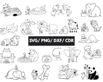 Paquete SVG de animales divertidos / Imágenes prediseñadas de dibujos animados, archivos Cricut, DXF, PNG, CDR / Humor infantil y de oficina