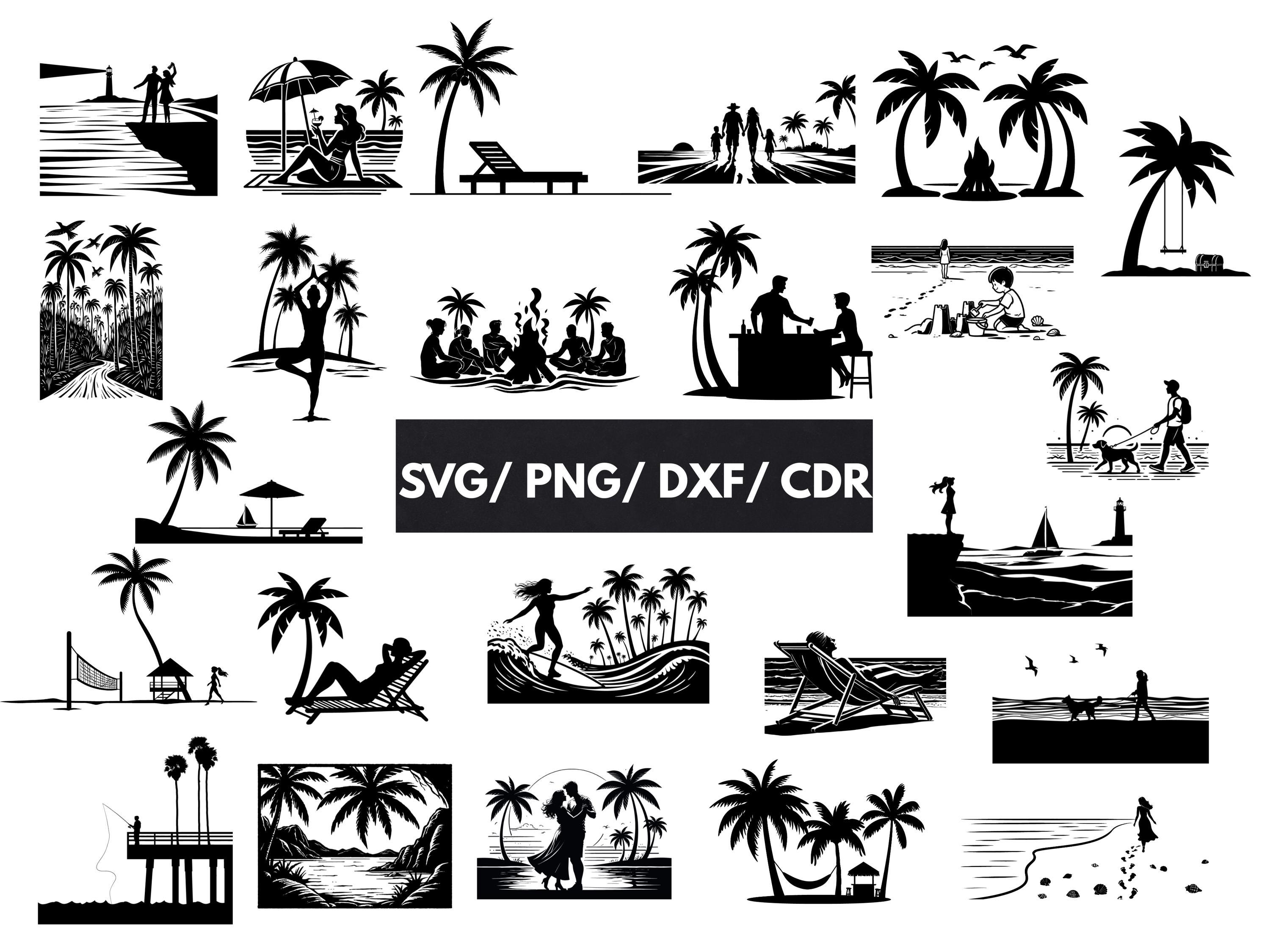 Beach Tree Cd R 24 Beach Scene SVG Bundle, Beach Svg, Summer Png, Beach Palm Tree Dxf ...