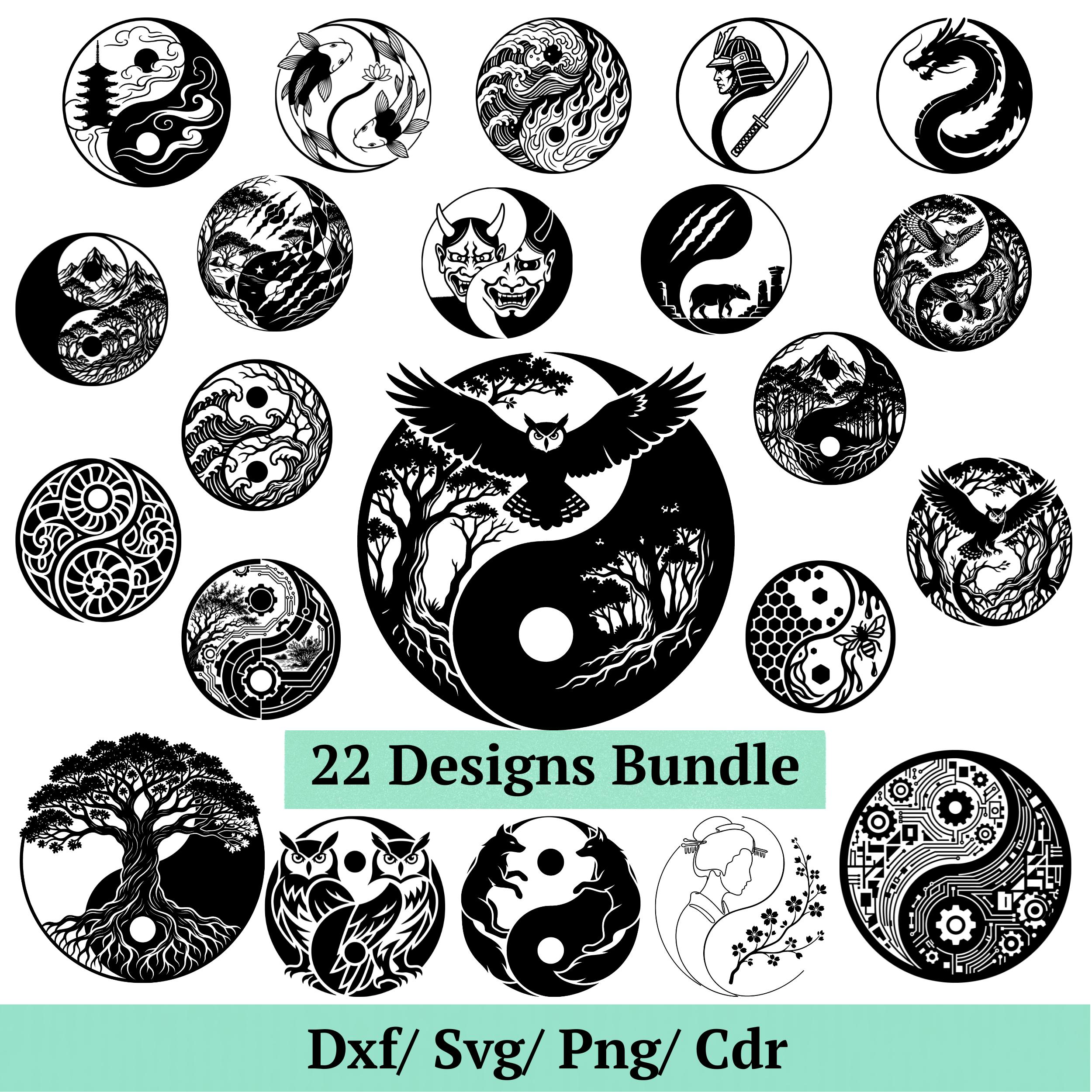 Yin Yang SVG Bundle, 22 Zen Balance Designs, Owl Wolf Dragon Yin