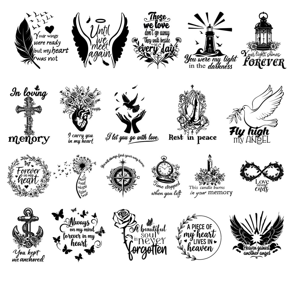 Funeral Sticker Cd R File In Loving Memory Svg, Memorial Quotes Bundle, Remembrance Png, Dxf, Cdr ...