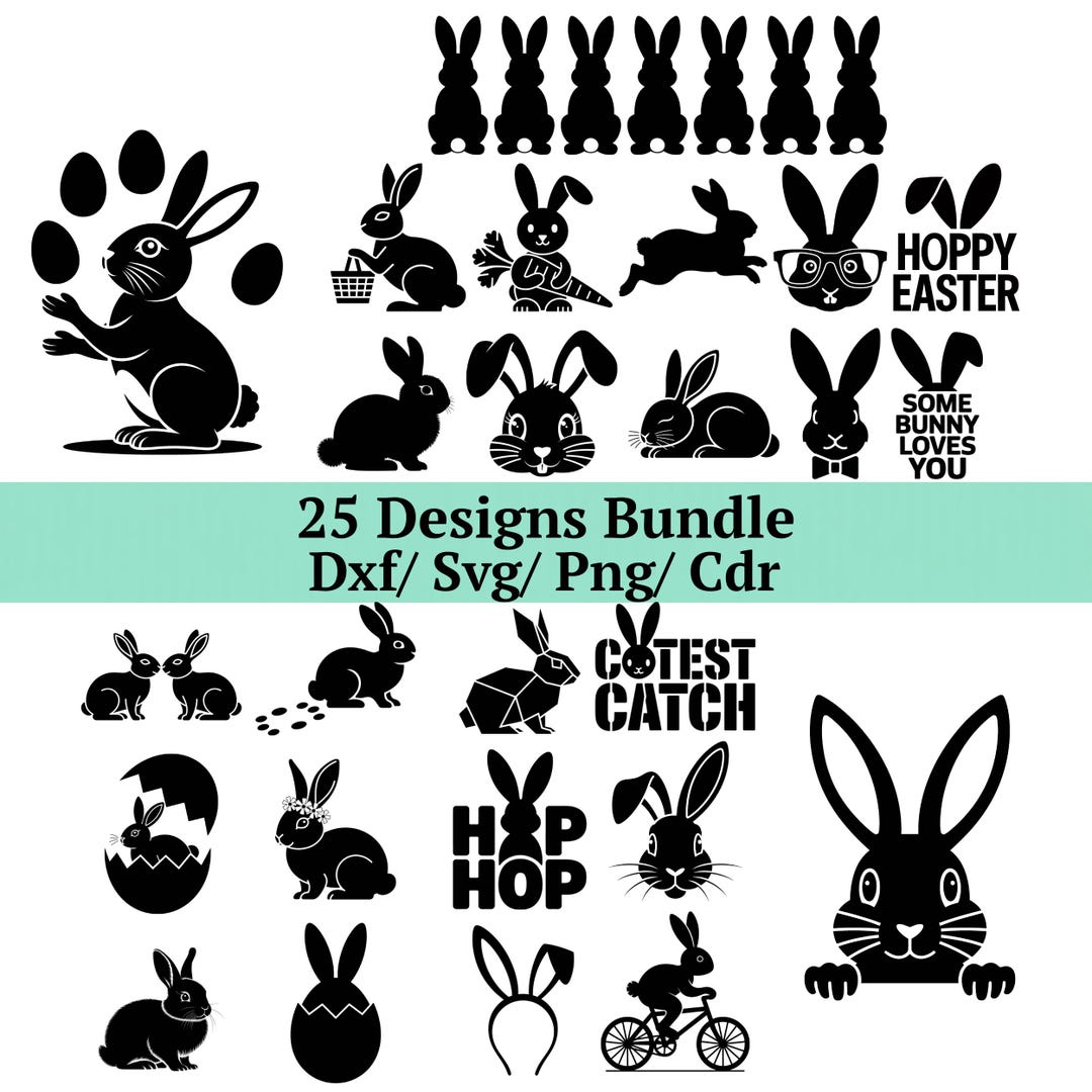 Easter Bunny Svg Bundle, 25 Hoppy Easter Png, Cute Rabbit Cdr, Bunny ...