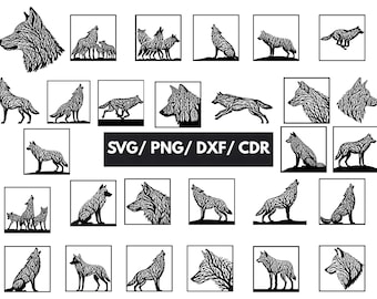 Pakiet 28 wilków SVG, Clipart wilka, Pliki wycinane wilka dla Cricut, Wilk DXF Wilkołak PNG, Projekt wilka, Wektor wilka, Twarz wilka SVG
